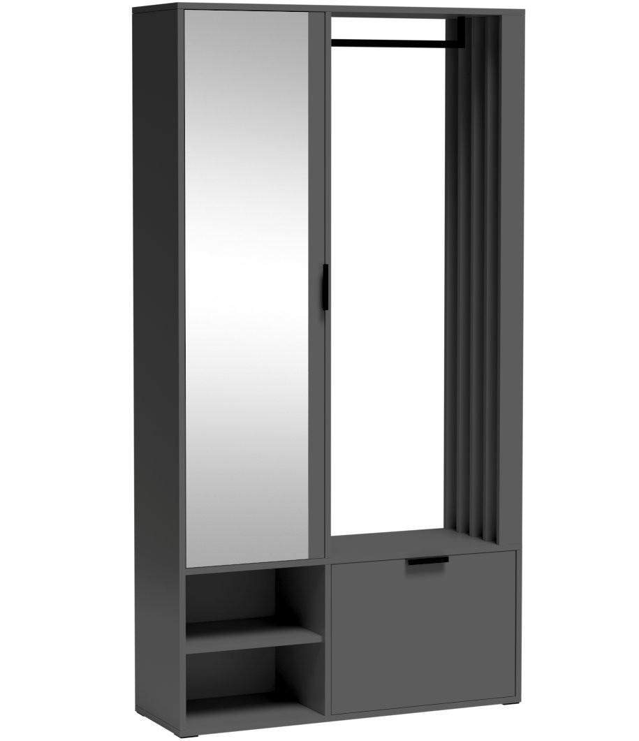 GARDEROBEN-SET Lena Uni mit Spiegel, Sitzbank & Kleiderstange – 100/189/33 cm – Dunkelgrau - Dunkelgrau/Grau, Holzwerkstoff (100/189/33cm) - WFL GROUP
