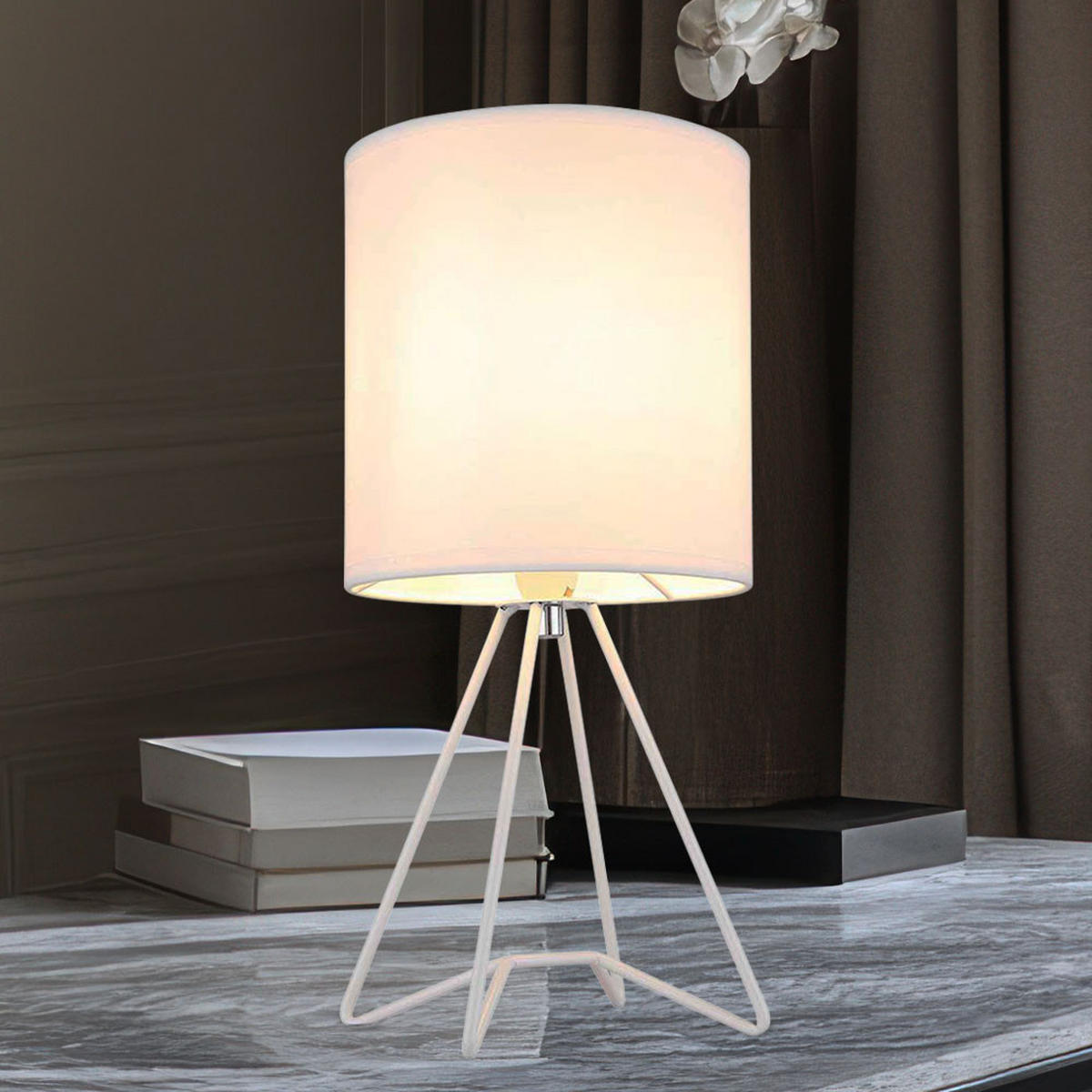 TISCHLEUCHTE Tamian Weiß Textil - Weiß, Metall (16/16/34.5cm) - Globo Lighting