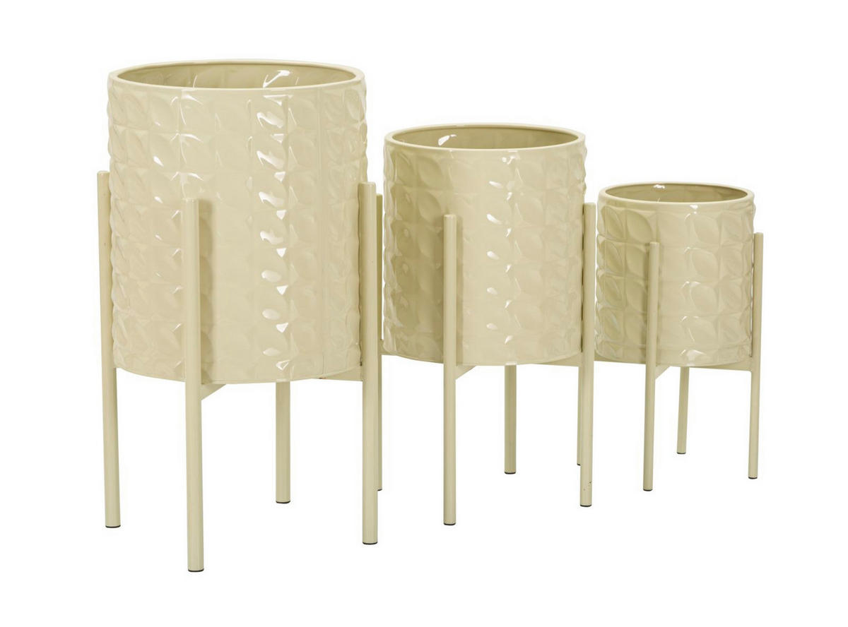 PFLANZENSTÄNDER IM 3ER-SET Hgolder Betsy, cremefarben, Eisen, Höhen 56,5, 48,5 und 37,5 cm - Creme, Metall (36/36/57cm) - Mauro Ferretti