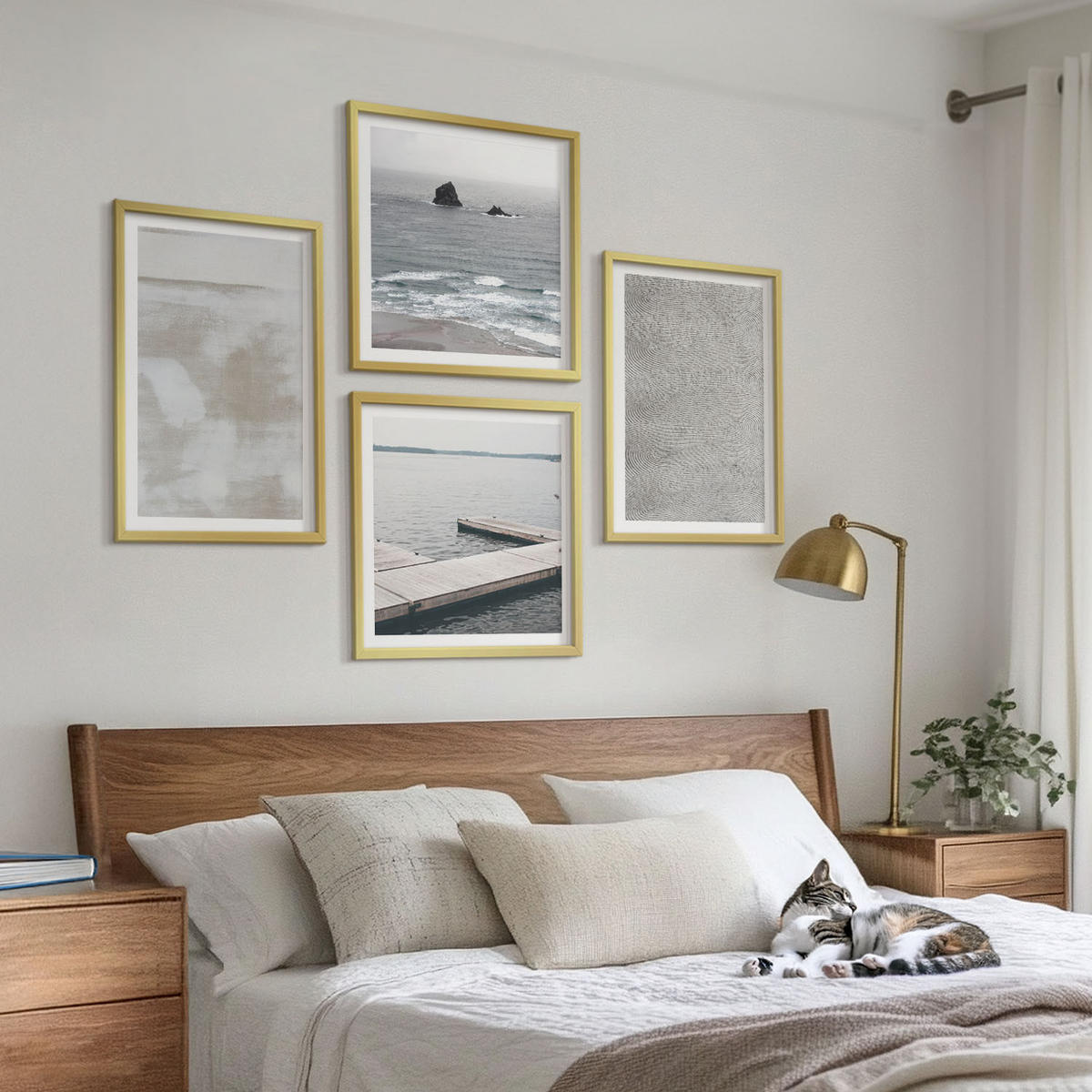 BILDER SET 4er Set - 50x50 cm & 40x60 cm Goldrahmen - Abstraktes Design, moderne Texturen - Goldfarben, Kunststoff (50/50cm) - TULUP