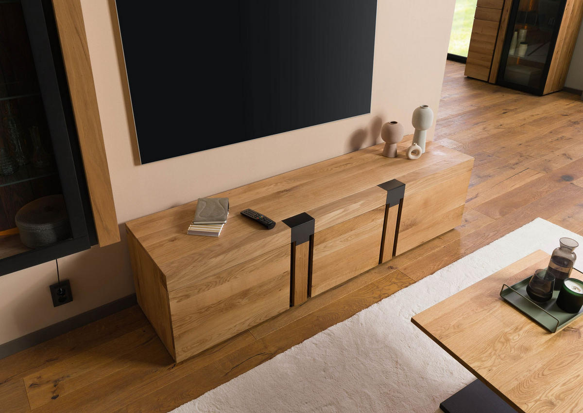 TV-BOARD Wildeiche 200x48x50 natur geölt ROTTERDAM #121 - Naturfarben, Holz (200/50/48cm) - Massivmoebel24