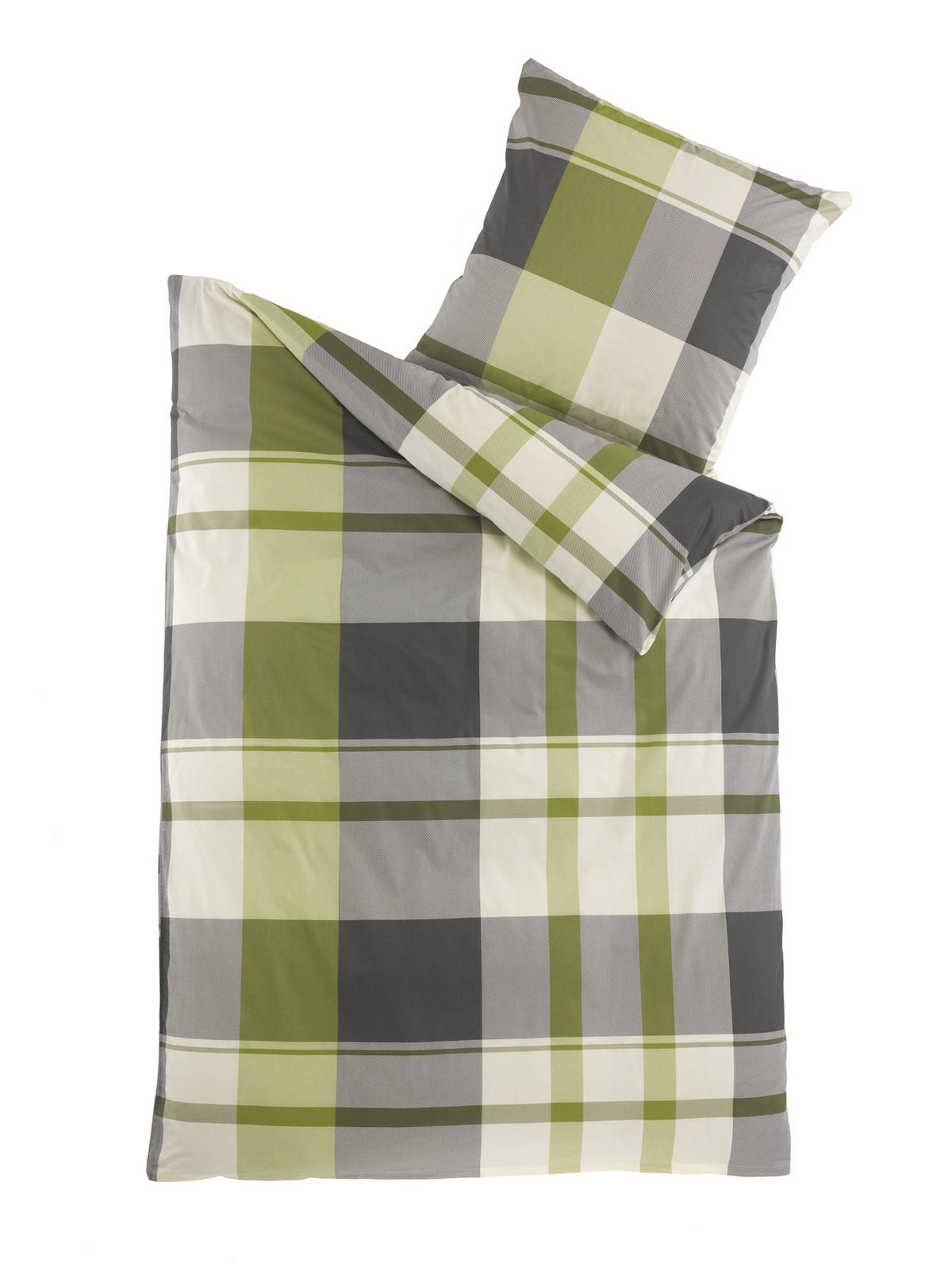 BETTWÄSCHE 135x200 Renforce Baumwolle Bettbezug Karo Muster Grün Grau kariert - Grün, Textil (135/200cm) - Carpe Sonno