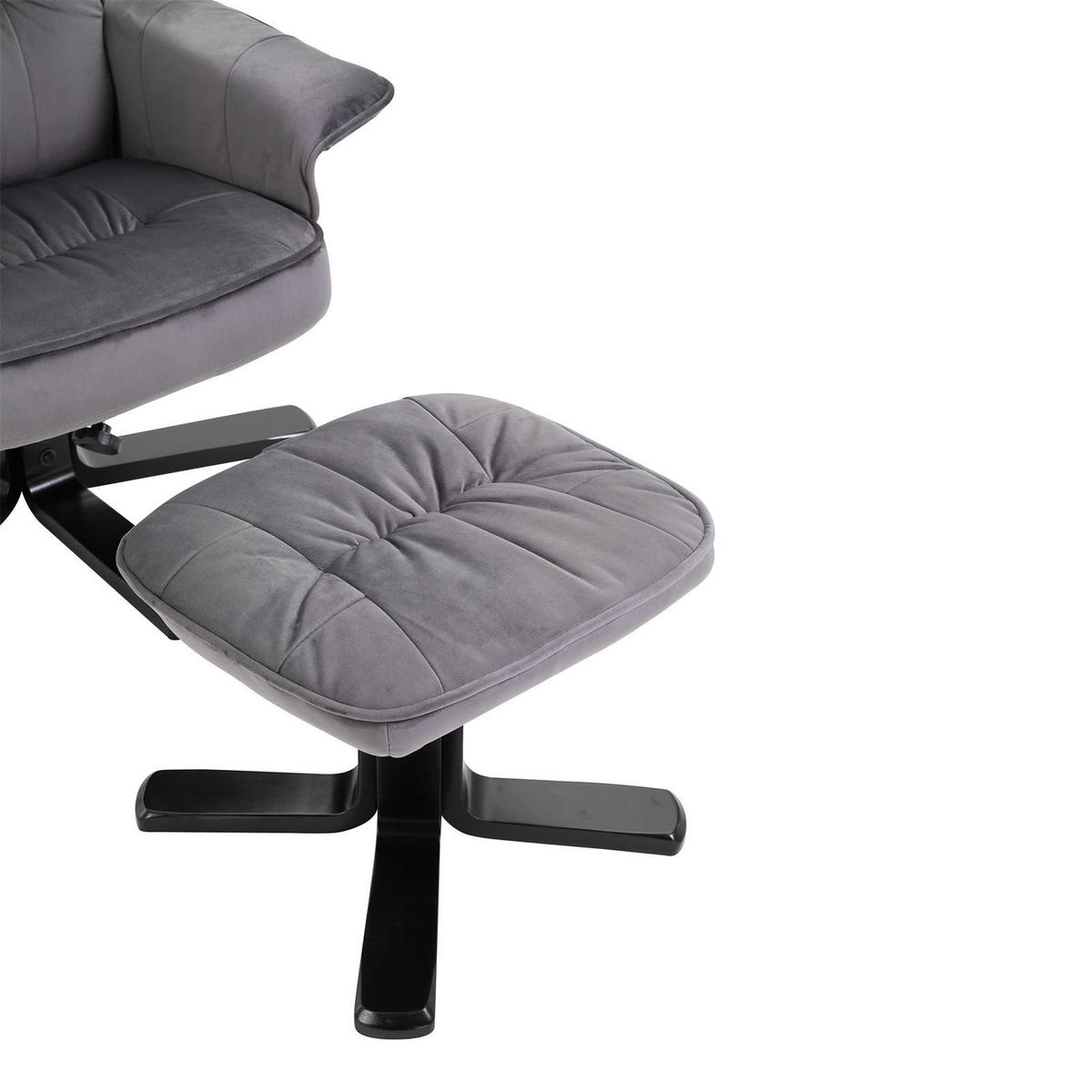 RELAXSESSEL SAMTSTOFF, SET MIT HOCKER CHARLES - Grau, Textil (76/87/61cm) - IDIMEX