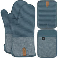 OFENHANDSCHUHE hitzebeständig, rutschfest, Topfhandschuhe, 4-teilig - Blau, Textil (1.5/33/14cm) - LUXUSKOLLEKTION