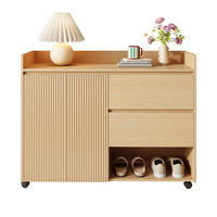 SCHUHSCHRANK 110/35/86 cm in Natur mit Rollen, Schubladen und offenen Fächern - Naturfarben, Holzwerkstoff (110/86/35cm) - Flora Grace