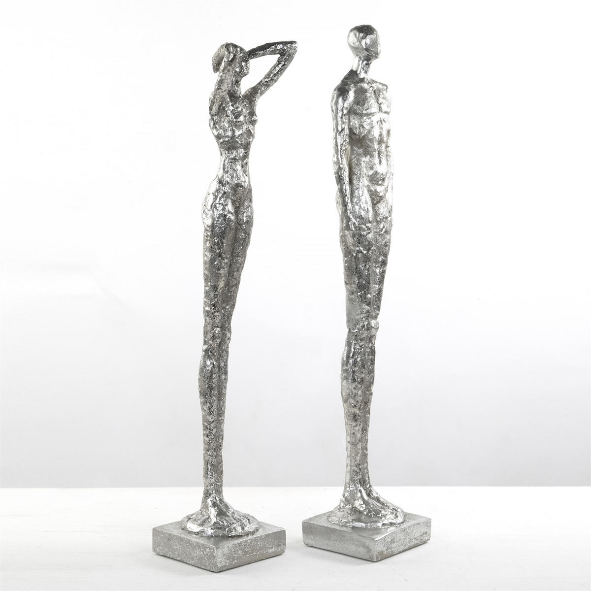 SKULPTUR-SET Millenium 2-teilig Poly-Kunststein silber - Silberfarben, Kunststoff (11/59/11cm) - DESIGN DELIGHTS
