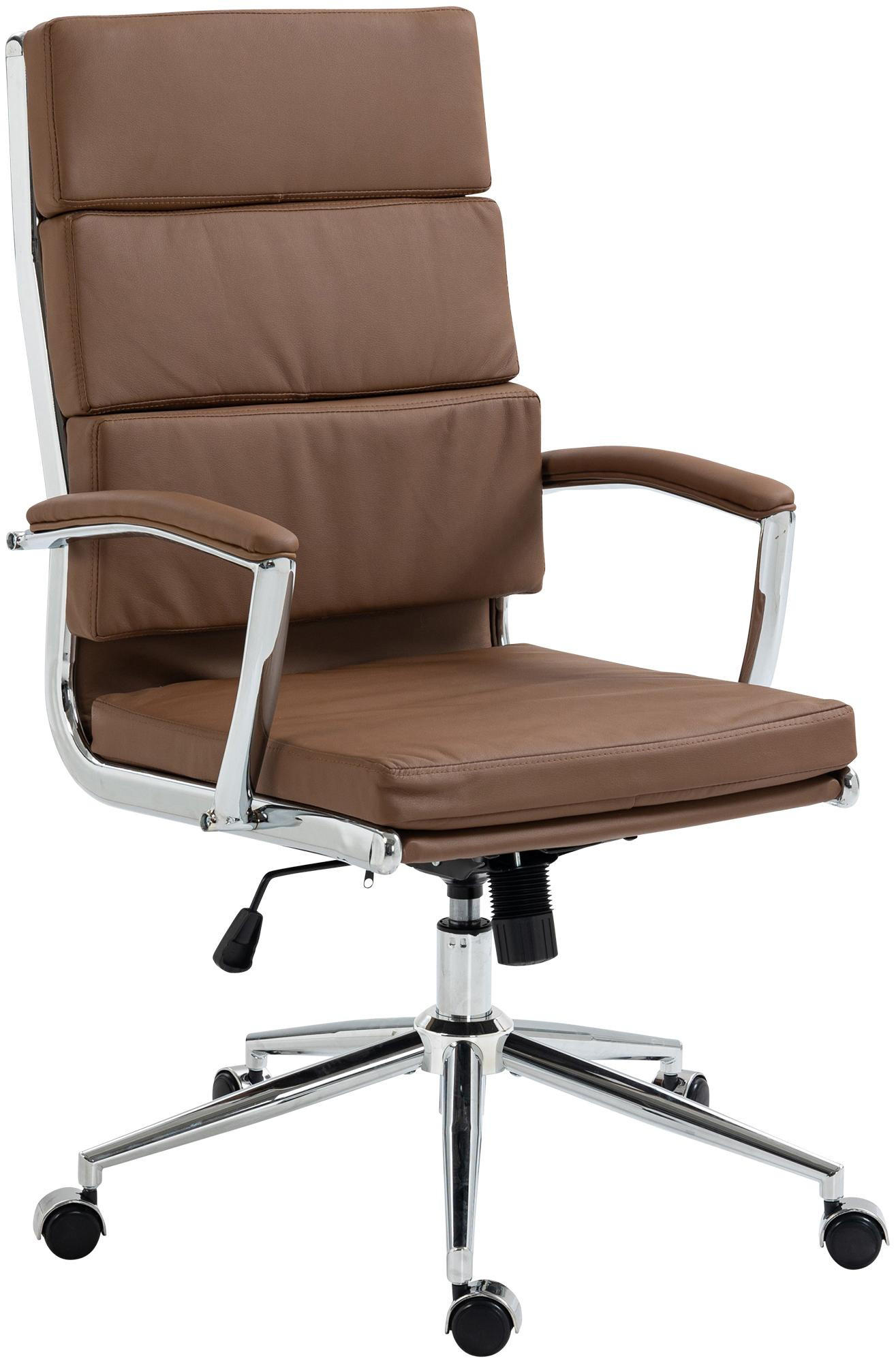 CHEFSESSEL Lederlook hellbraun - Chromfarben/Hellbraun, Textil/Metall (61/107/65cm) - CLP