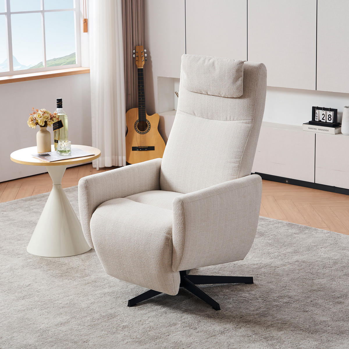 RELAXSESSEL Chenille mit Liegefunktion und 360° Drehfunktion 67/80.5/110 cm Beige - Beige, Textil (80.5/110/67cm) - Redom