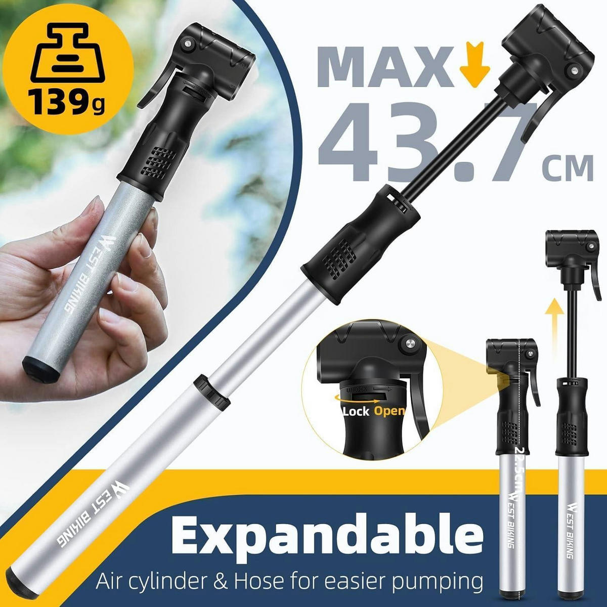 FAHRRADPUMPE Mini Aluminium für alle Ventile, tragbar, 100 PSI - Multicolor, Metall (4.3/1/22.5cm)