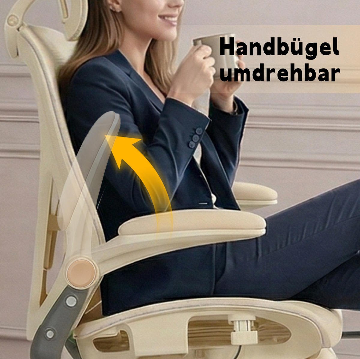 DREHSTUHL 67/67/129 cm cream aus Mesh klappbar ergonomisch mit Kopf- und Taillenstütze - Creme, Textil (62/129/48.5cm) - OKWISH