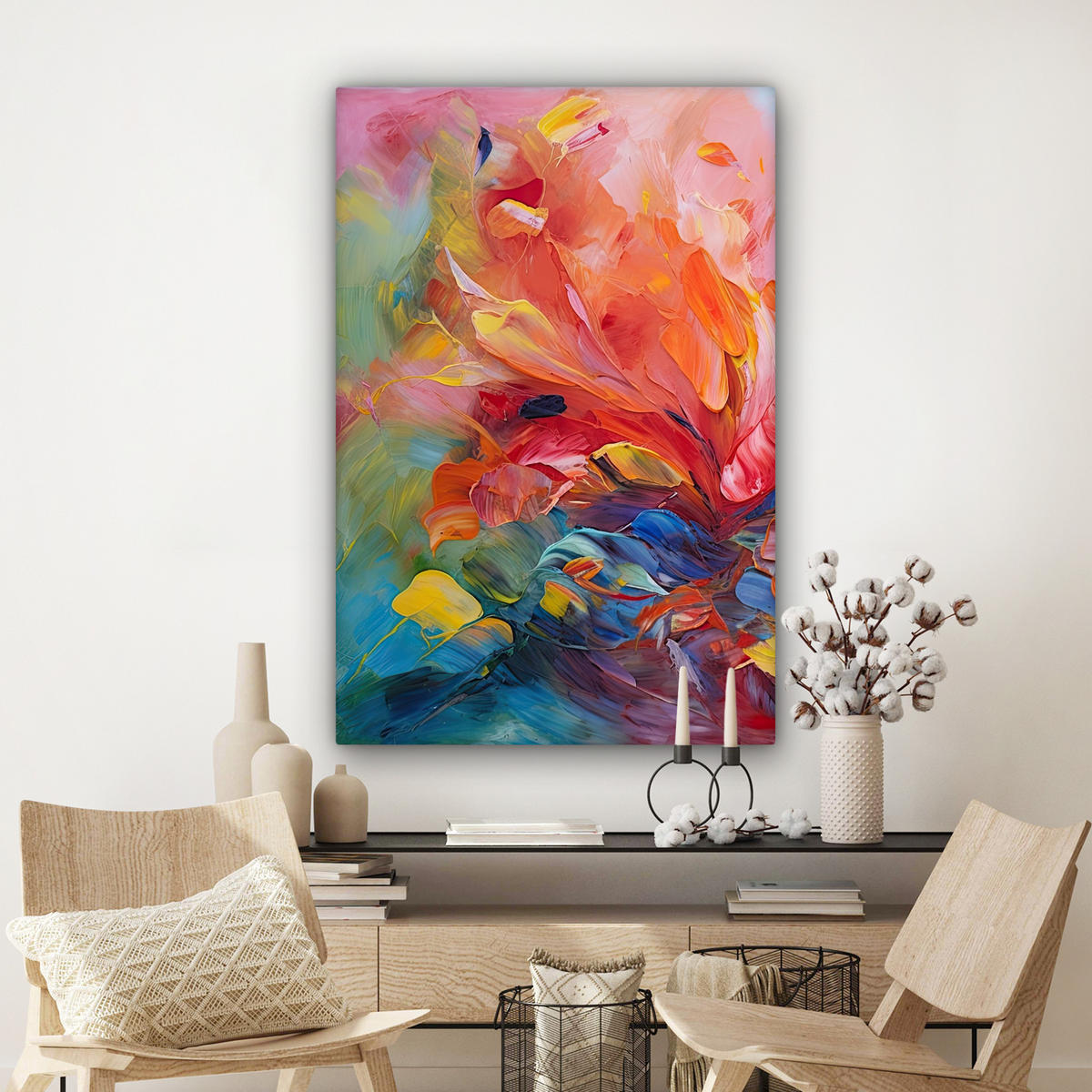 LEINWANDBILD Ölgemälde - Kunst - Abstrakt - Farbenfroh Deko XXL 80x120 cm - Altrosa, Textil (80/120cm) - MuchoWow