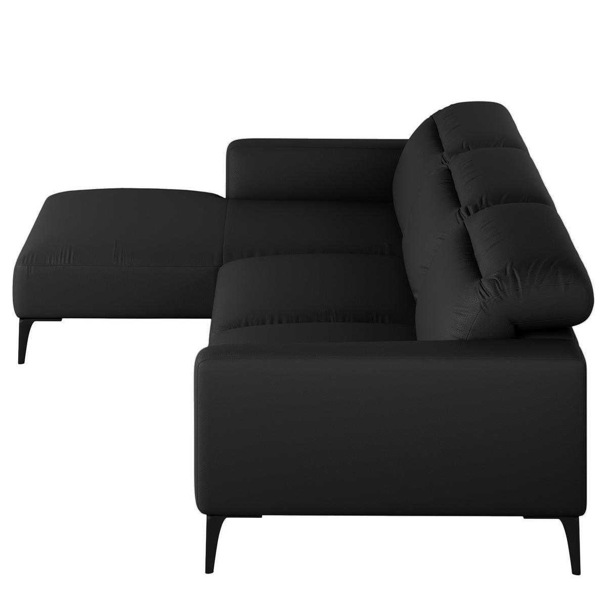 ECKSOFA mit Longchair - Schwarz, Leder/Metall (328/180cm) - home24