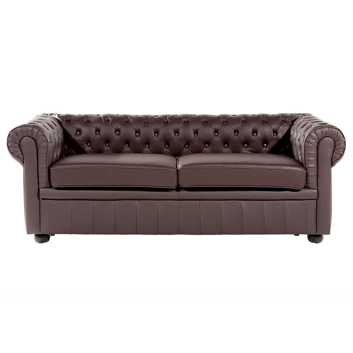 SOFA Leder Braun Chesterfield - Dunkelbraun, Leder/Fell (195/70/75cm) - Beliani