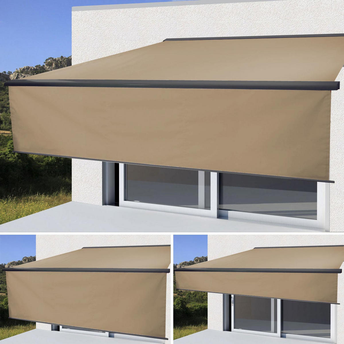 KASSETTEN-MARKISE VOLANT AUSFAHRBAR Cremeweiß, Anthrazit - Anthrazit/Weiß, Textil (400/15/300cm) - MCW
