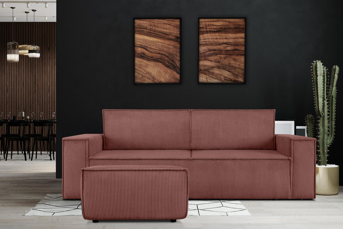 SITZPOUF NAPI gefederte Sitzfläche, rosa - Pink/Schwarz, Textil (83/45/83cm) - KONSIMO®