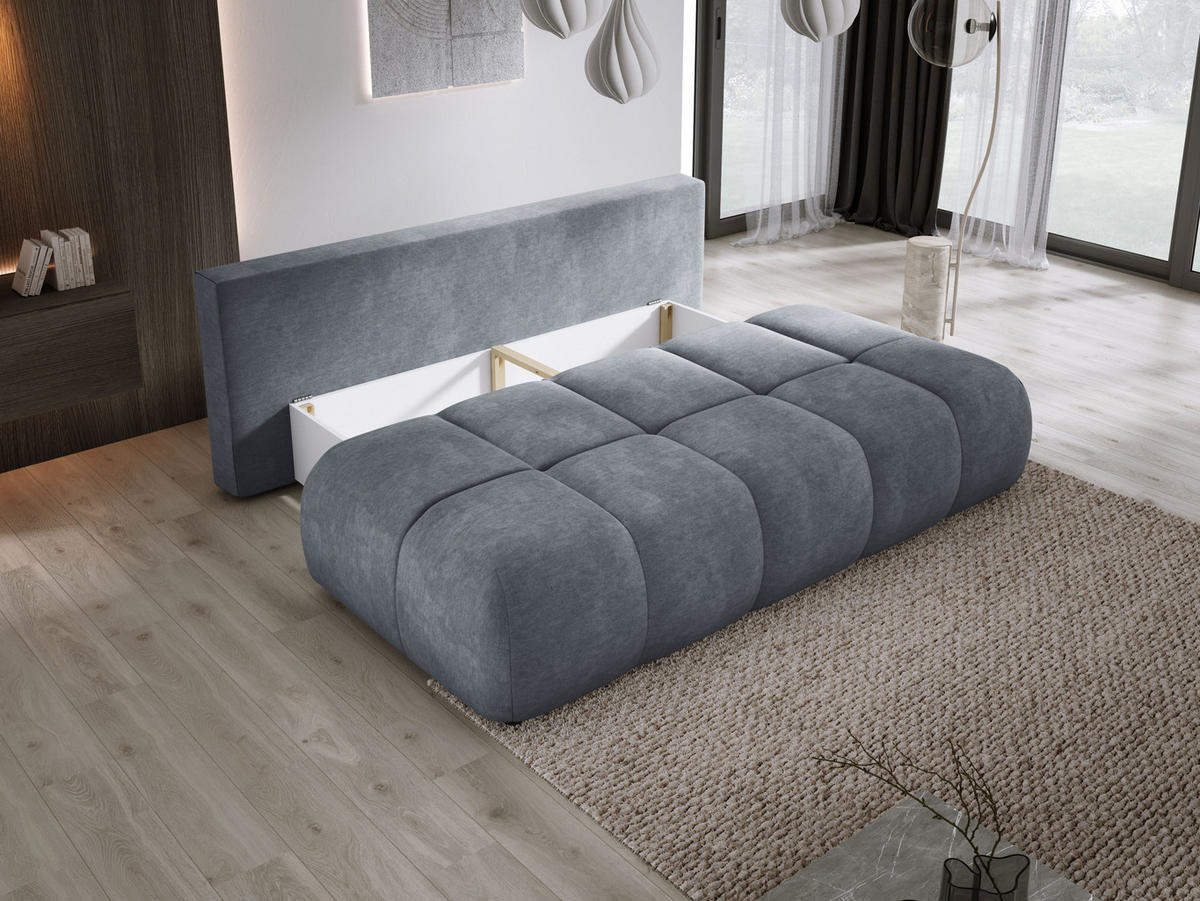 SOFA COCO MINI SCHLAFSOFA mit Bettfunktion, CLOUD Stoffbezug, 2-Sitzer, freistehend, Größe: 205x105x97 cm, Dunkelgrau - Schieferfarben, Holz/Textil (205/97/105cm) - DomoHome