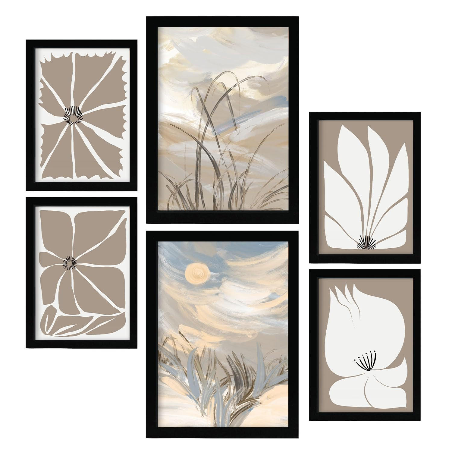 POSTER Set Mit 6 Latente Natur In Kulissen Abstracts Ästhetische Dekorative Gemälde Für Ihr Wohnzimmer, Schlafzimmer, Zuhause A3 & A4 Schwarzer Rahmen - Schwarz, Papier (29/3cm) - Nacnic