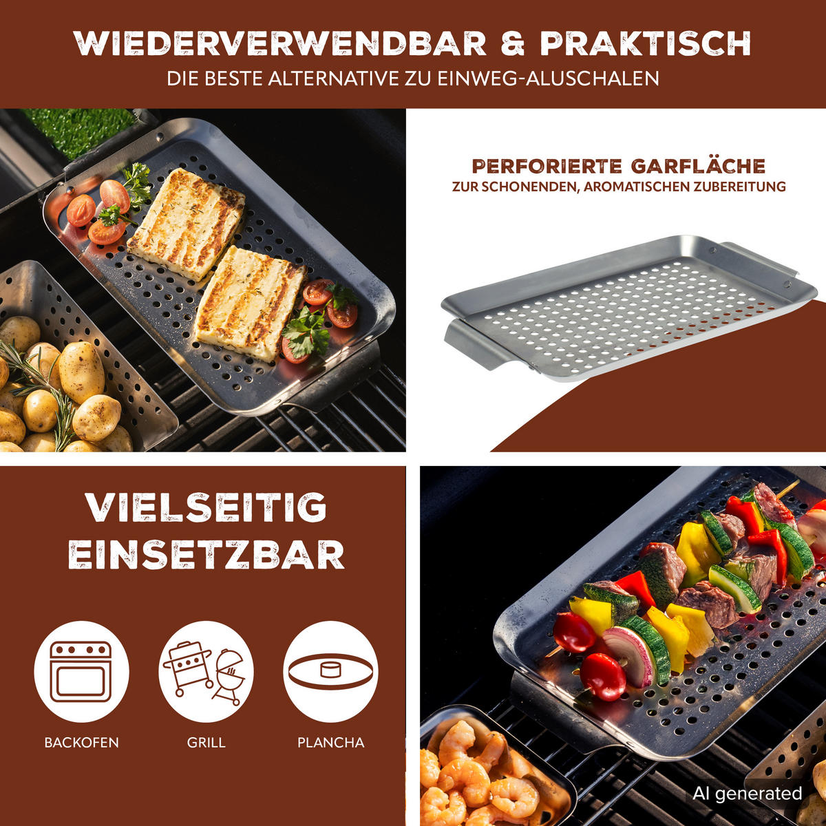 GRILLPLATTE, silber, Metall - Edelstahlfarben, Metall (18.5/1.8/32cm) - bremermann