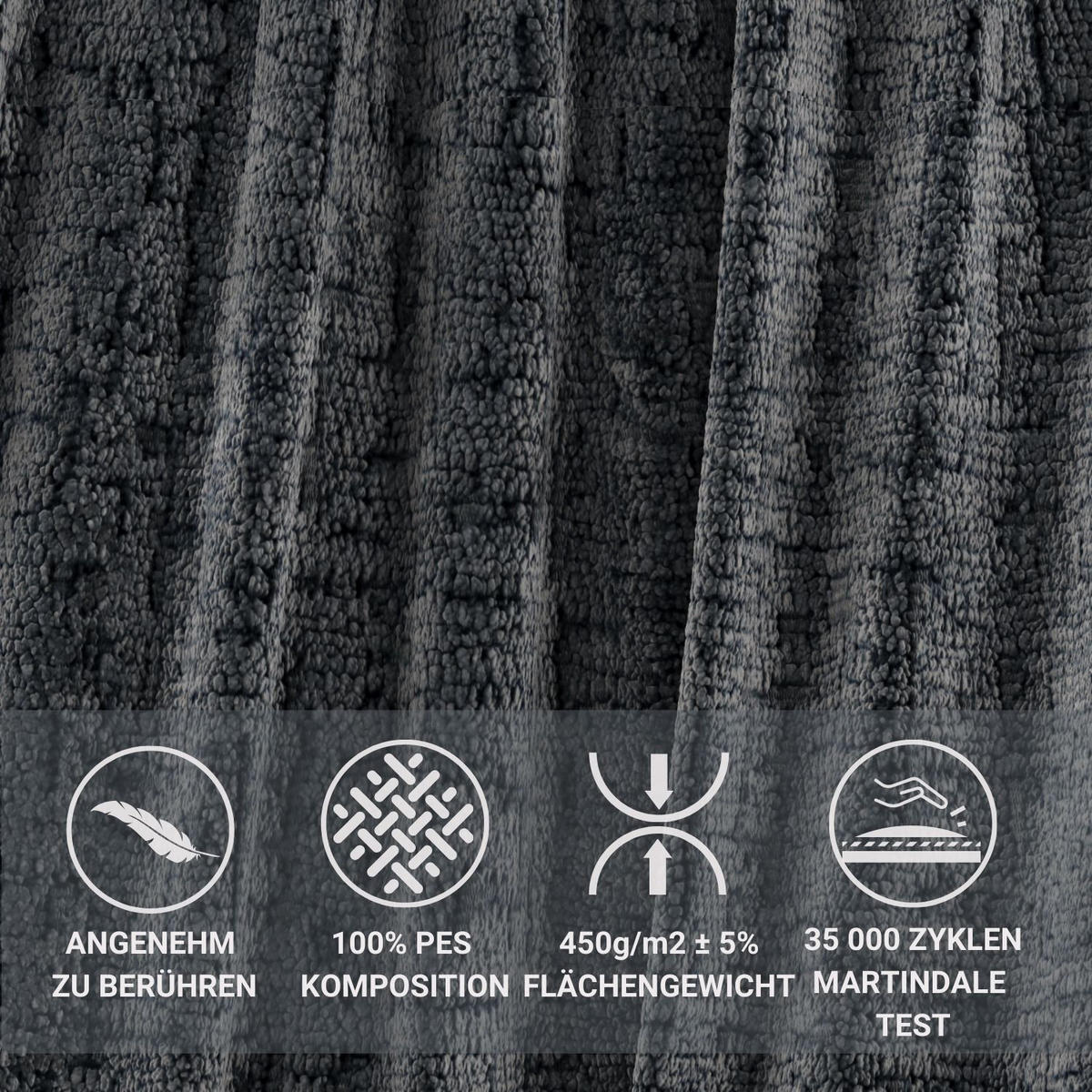 POLSTERBETT Lounge Anthrazit 120/200 cm im Chenille-Stoff - Anthrazit/Naturfarben, Holz/Holzwerkstoff (120/200cm) - Maison de Reve