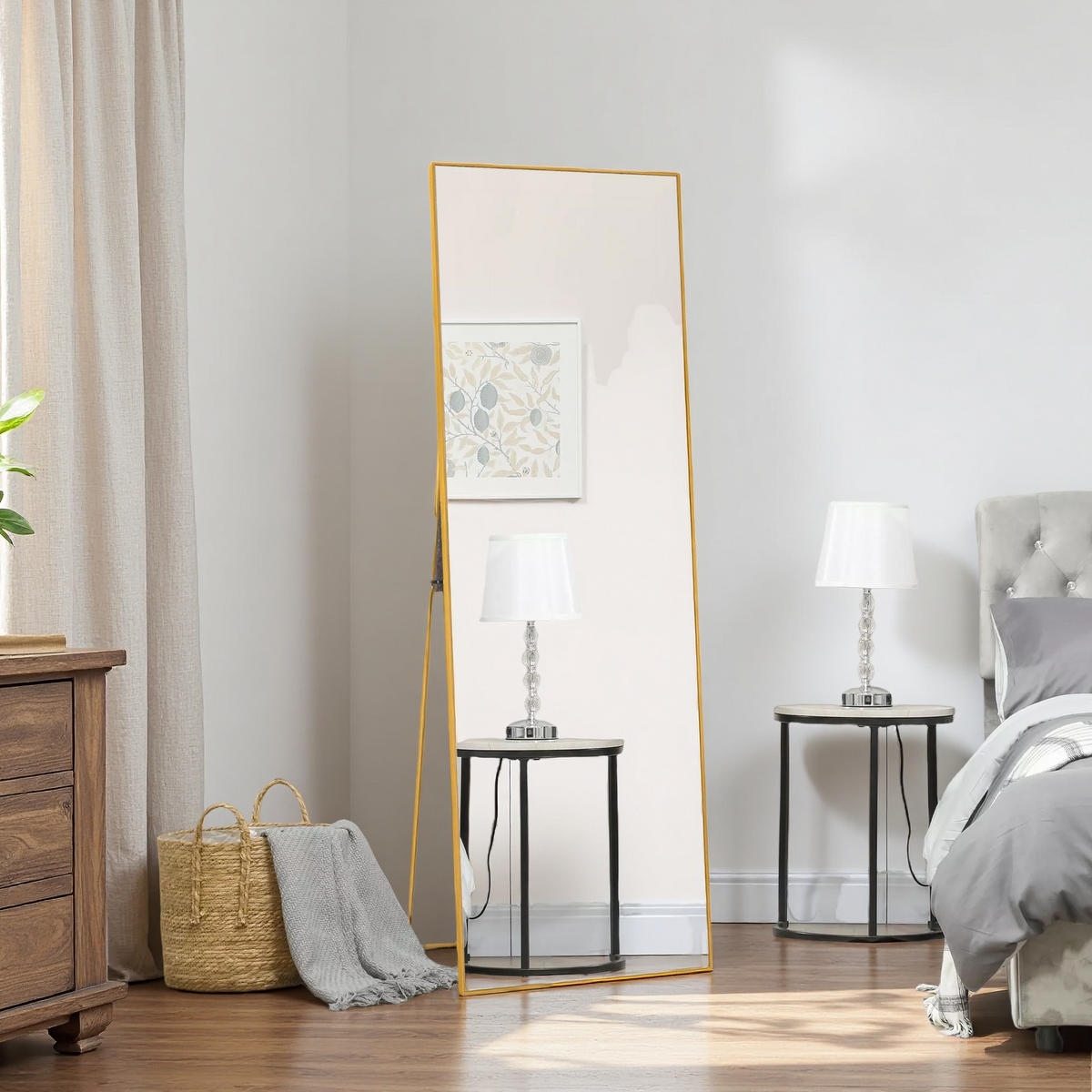 STEHSPIEGEL 54x164cm Gold Aluminiumrahmen Rechteckig Freistehend - Gelb, Glas (2/164/54cm) - SHOPENTRA