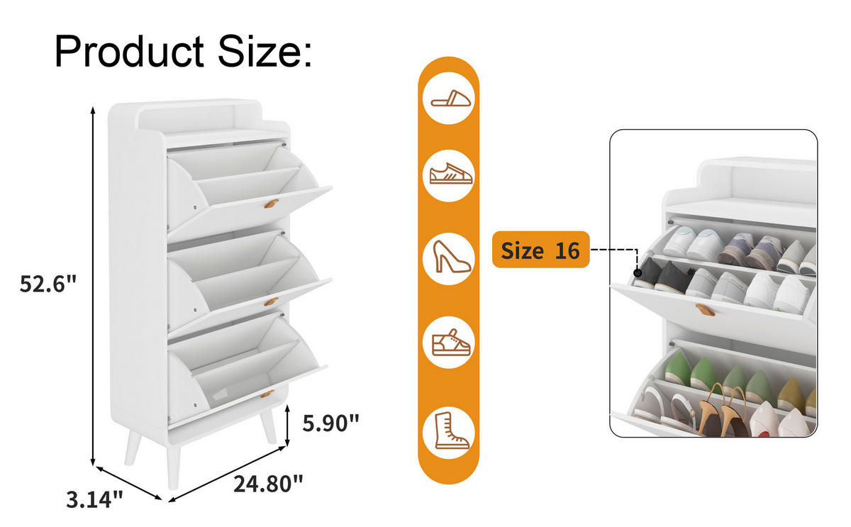 SCHUHSCHRANK Weiß 63/29,5/133,7 cm - Weiß, Holzwerkstoff (63/133.7/29.5cm) - PANGIVO