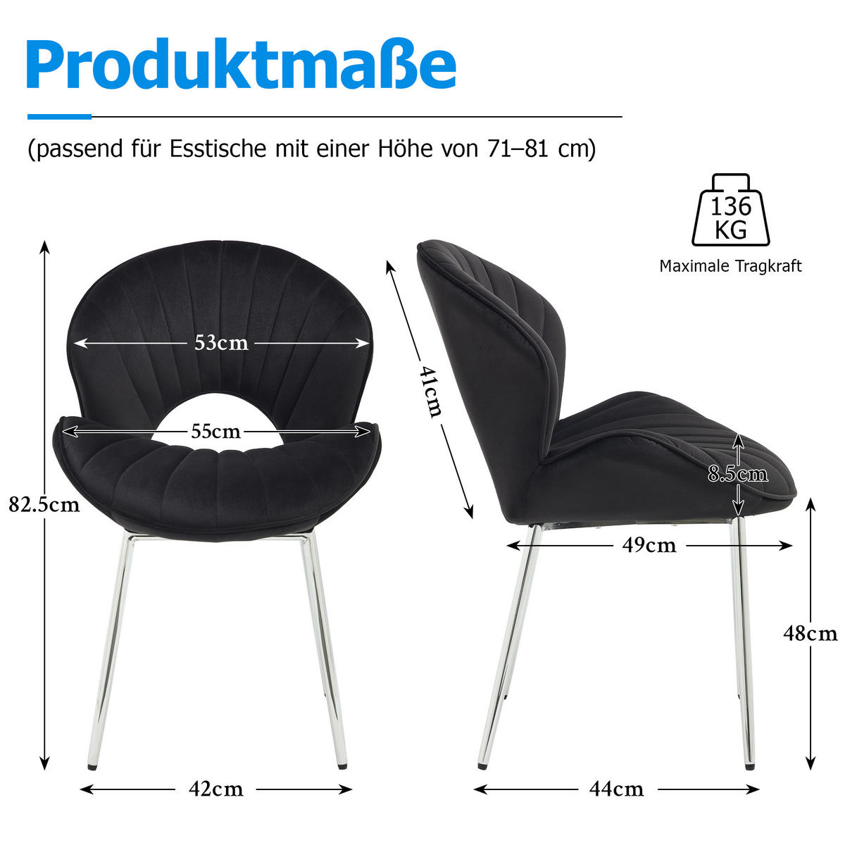 ARMLEHNSTUHL-SET DE-36441 2 Stück mit durchbrochener Rückenlehne Schwarz - Schwarz, Metall (62.5/83/53cm) - ComfortXL