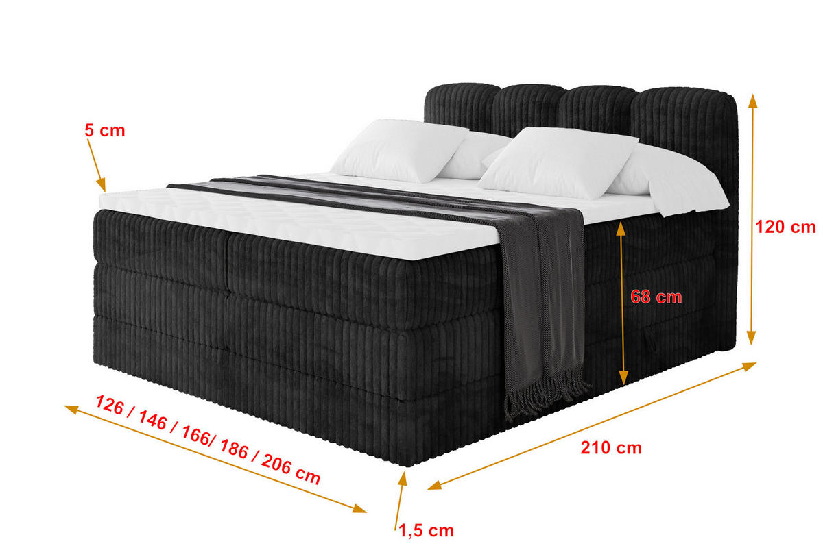 BOXBETT mit Matratze H3|H4 - NINA KING - 160x200 cm - Schwarz - Graubraun, Holzwerkstoff (160/200cm) - ALTDECOR