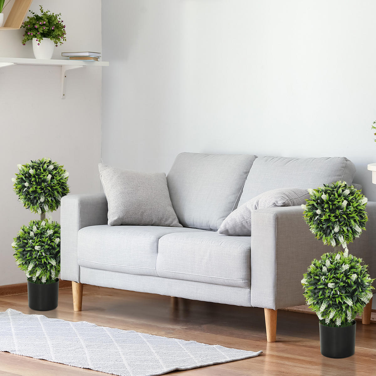 KUNSTPFLANZE 2er Set Kunststoff Stahl Weiß - Schwarz/Weiß, Kunststoff (70cm) - HOMCOM