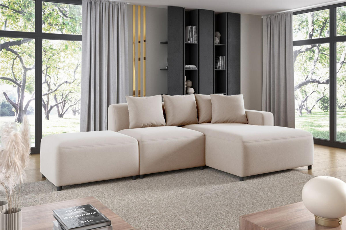 ECKSOFA Megan Xs In Stoff Salvador - Beige, Holzwerkstoff/Textil (304/165cm) - Fun Möbel