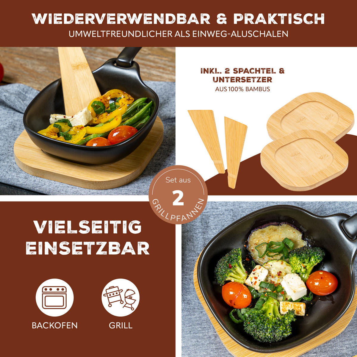 GRILLPFÄNNCHEN 2er-Set, schwarz - Schwarz, Keramik (14.5/4/14.5cm) - bremermann