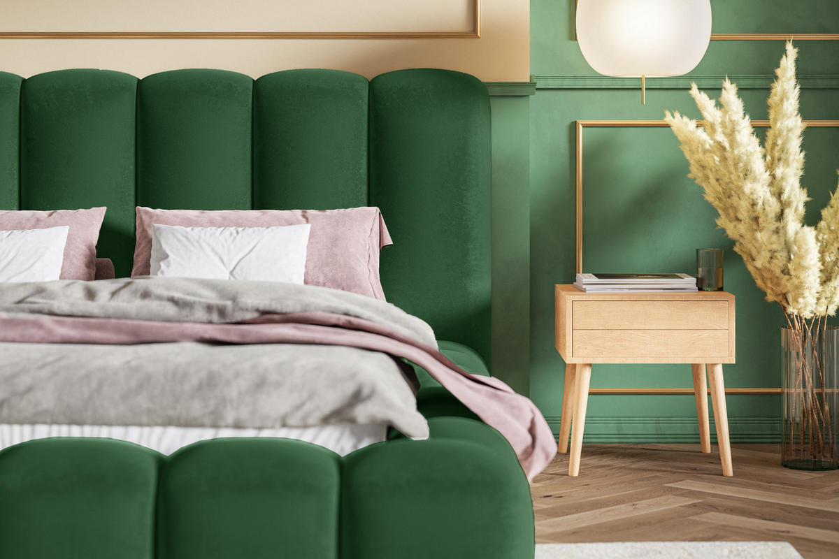 POLSTERBETT 160x200 cm Madeno mit Bettkasten, Samtstoff, Grün - Grün, Holz/Textil (160/200cm) - Emporius