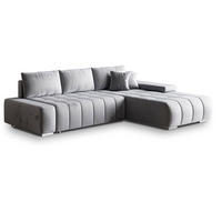 ECKSOFA ALESE R-S Hellgrau Velours-Stoff mit Schlaffunktion - Hellgrau, Holz (265/185cm) - MASSENO