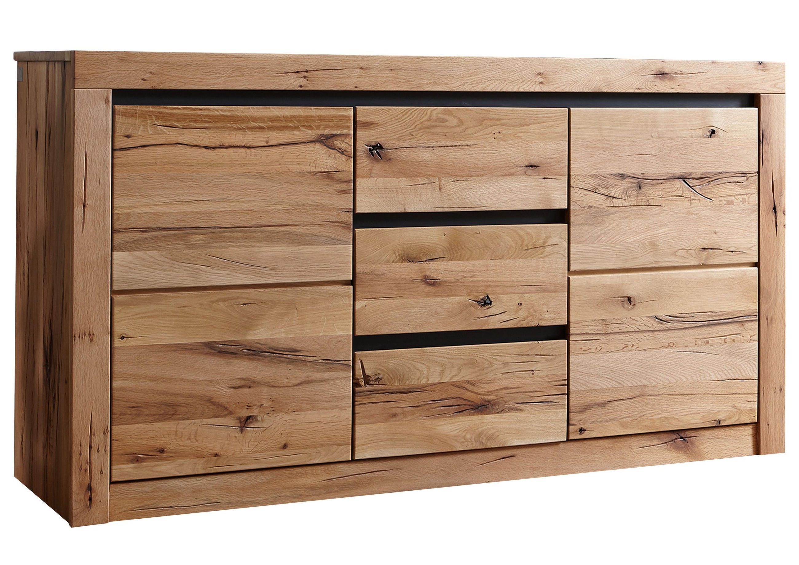 SIDEBOARD Wildeiche / Zerreiche 155x43x80 natur geölt MONTREUX #154 - Braun, Holz (155/80/43cm) - Massivmoebel24