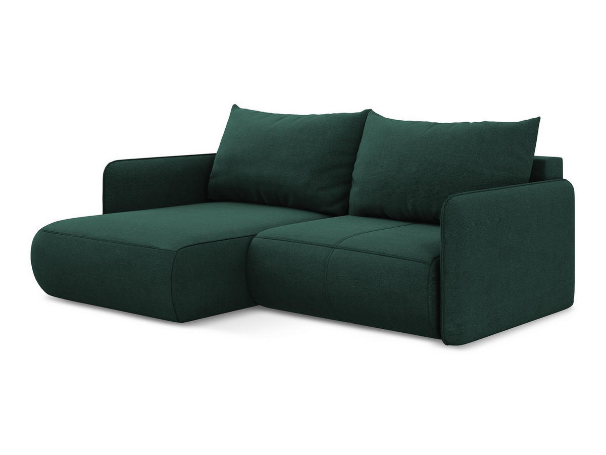 ECKSOFA mit Schlaffunktion Strukturstoff Stoff Grün - Dunkelgrün/Schwarz, Kunststoff/Textil (148/207cm) - Makamii