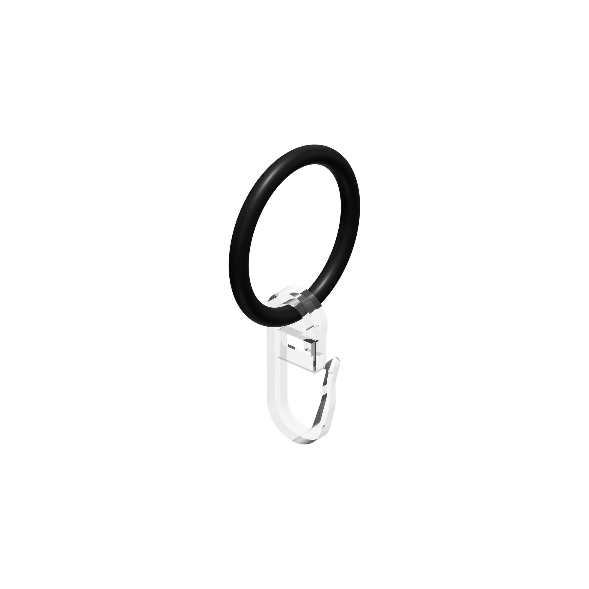 RUNDRINGE MIT FALTENHAKEN FÜR GARDINENSTANGEN 16 mm Ø, Schwarz, Packung 10 Stück - Schwarz, Metall (16cm) - INTERDECO