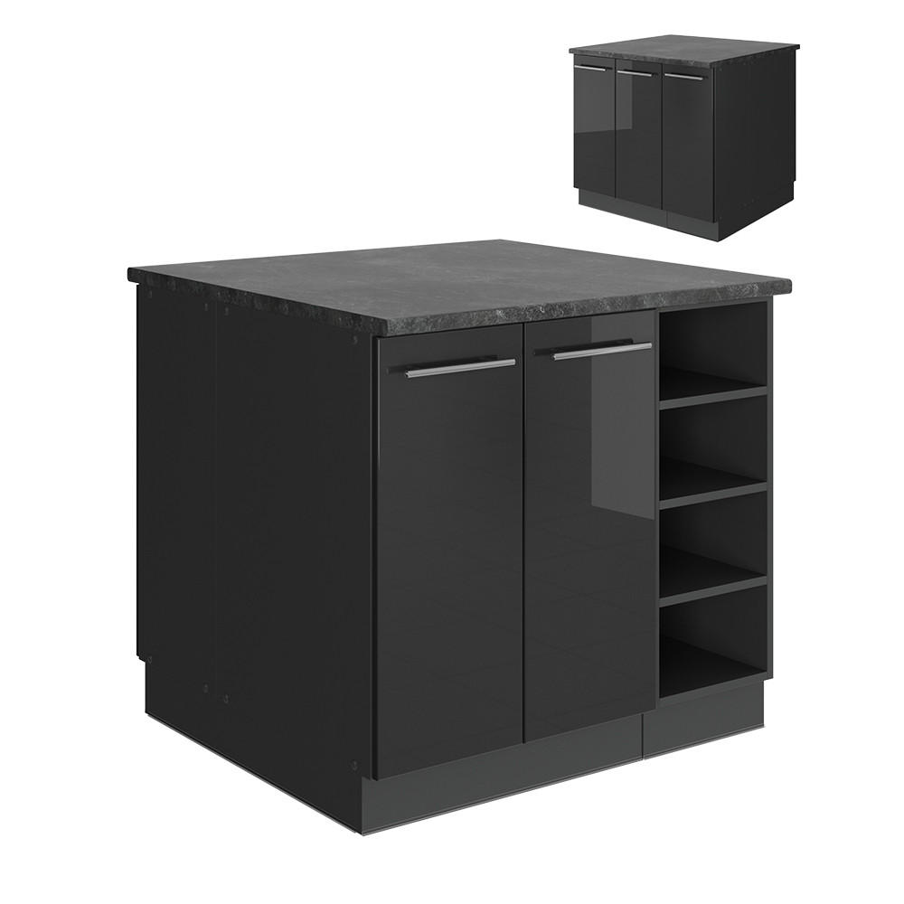 KUCHYŇSKÝ OSTROV Fame-Line Antracitový vysoký lesk - antracitová/vysoce lesklá černá, kompozitní dřevo (90/82/60cm) - Vicco