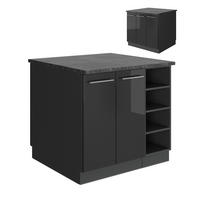 KUCHYŇSKÝ OSTROV Fame-Line Antracitový vysoký lesk - antracitová/vysoce lesklá černá, kompozitní dřevo (90/82/60cm) - Vicco