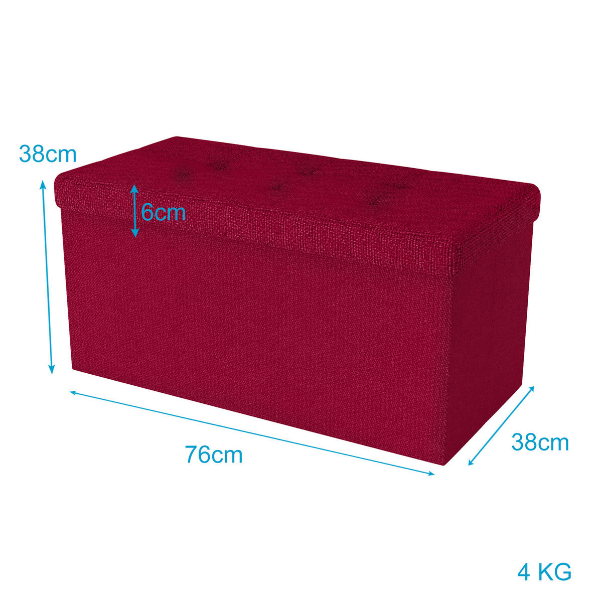 SITZTRUHE Faltbar 76/38/38 cm (Rot) - Bordeaux, Textil (38/38/76cm) - Intirilife
