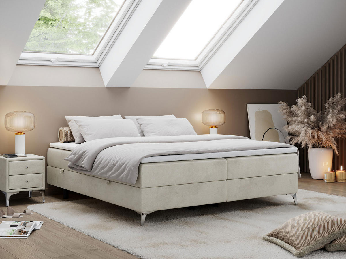 BOXBETT LESS 200/200 Beige Velvet - H3 - Beige, Holz/Textil (200/200cm) - MKS