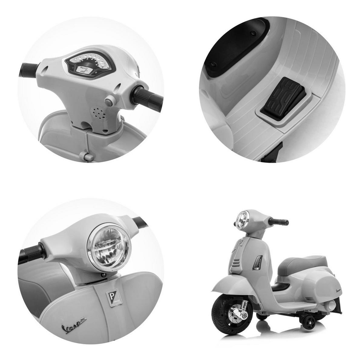 KINDER ELEKTROMOTORRAD Mini Vespa weiß Elektrofahrzeug, Stützräder, 30 W, 2,5 km/h - Weiß, Kunststoff (66.5/38/52cm) - Chipolino