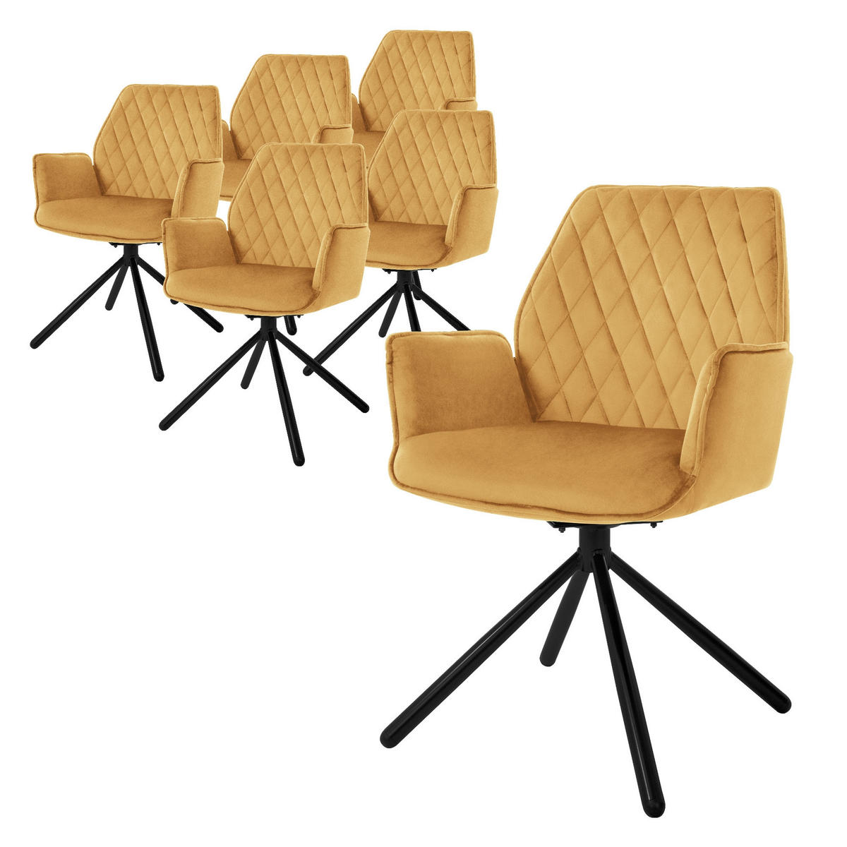 DREHSTUHL Samt Senf 6er Set - Gelb, Metall (63/90/57cm) - ML-DESIGN
