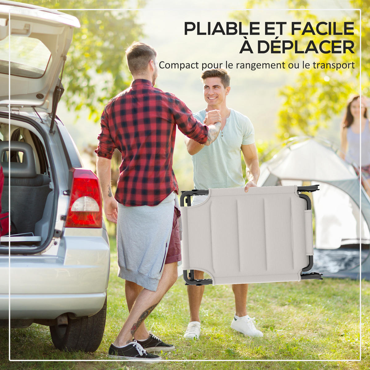 SONNENLIEGE DE-15682 200 cm, klappbar, 4-fach verstellbar, mit Sonnendach Creme - Creme, Metall (200/45/70cm) - ComfortXL