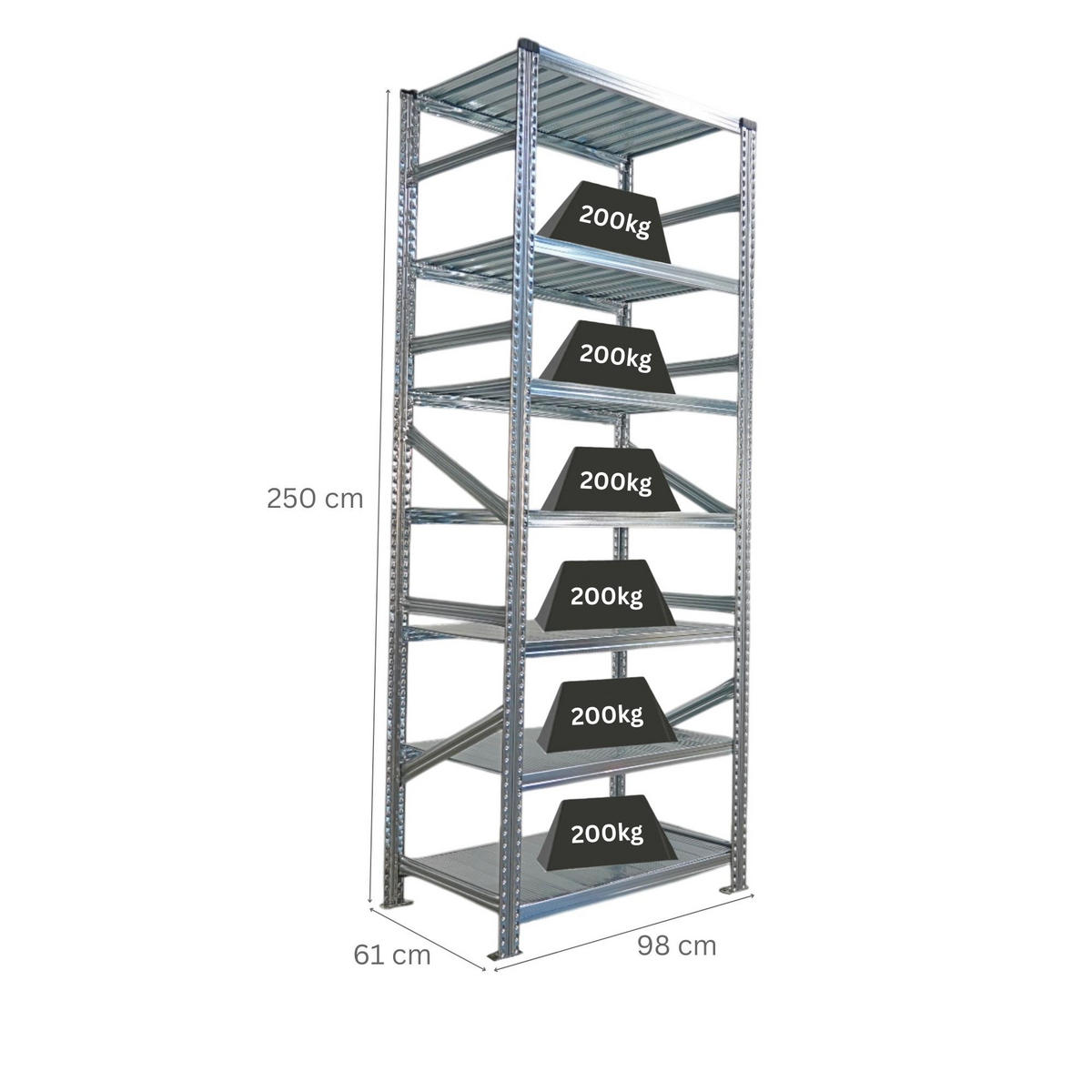 FACHBODENREGAL Proximo 250x90x60cm 7 Ebenen Beidseitig nutzbar Verzinkt - Silberfarben, Metall (90/250/60cm) - PROREGAL