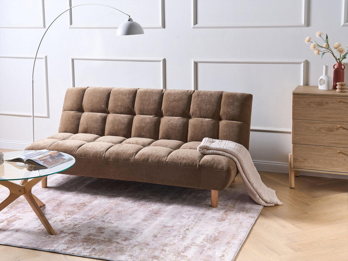 SCHLAFSOFA 2-Sitzer Chenillegewebe Braun Risor - Braun, Textil (190/83/90cm) - Beliani