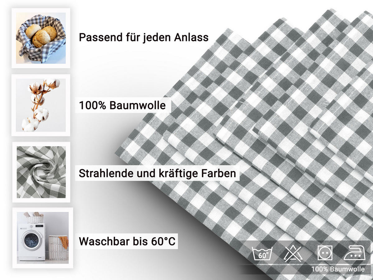 STOFFSERVIETTEN, 6er-Set, 45x45 cm, 100% Baumwolle, Grau - Grau, Textil (45/45cm) - Zollner