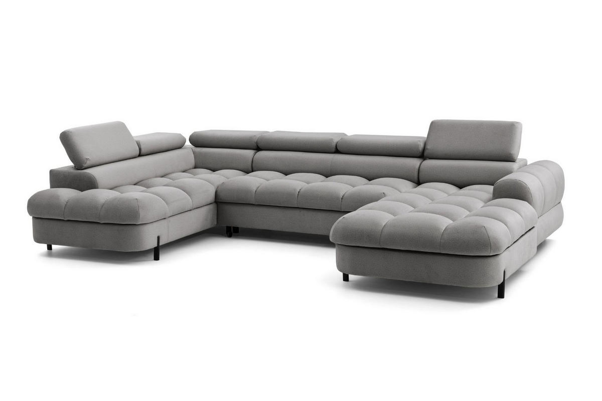 ECKSOFA U-Form BOWL U Links mit Schlaffunktion 125x265 Velours Grau - Schwarz/Grau, Holz/Textil (339/90/195cm) - Muffo