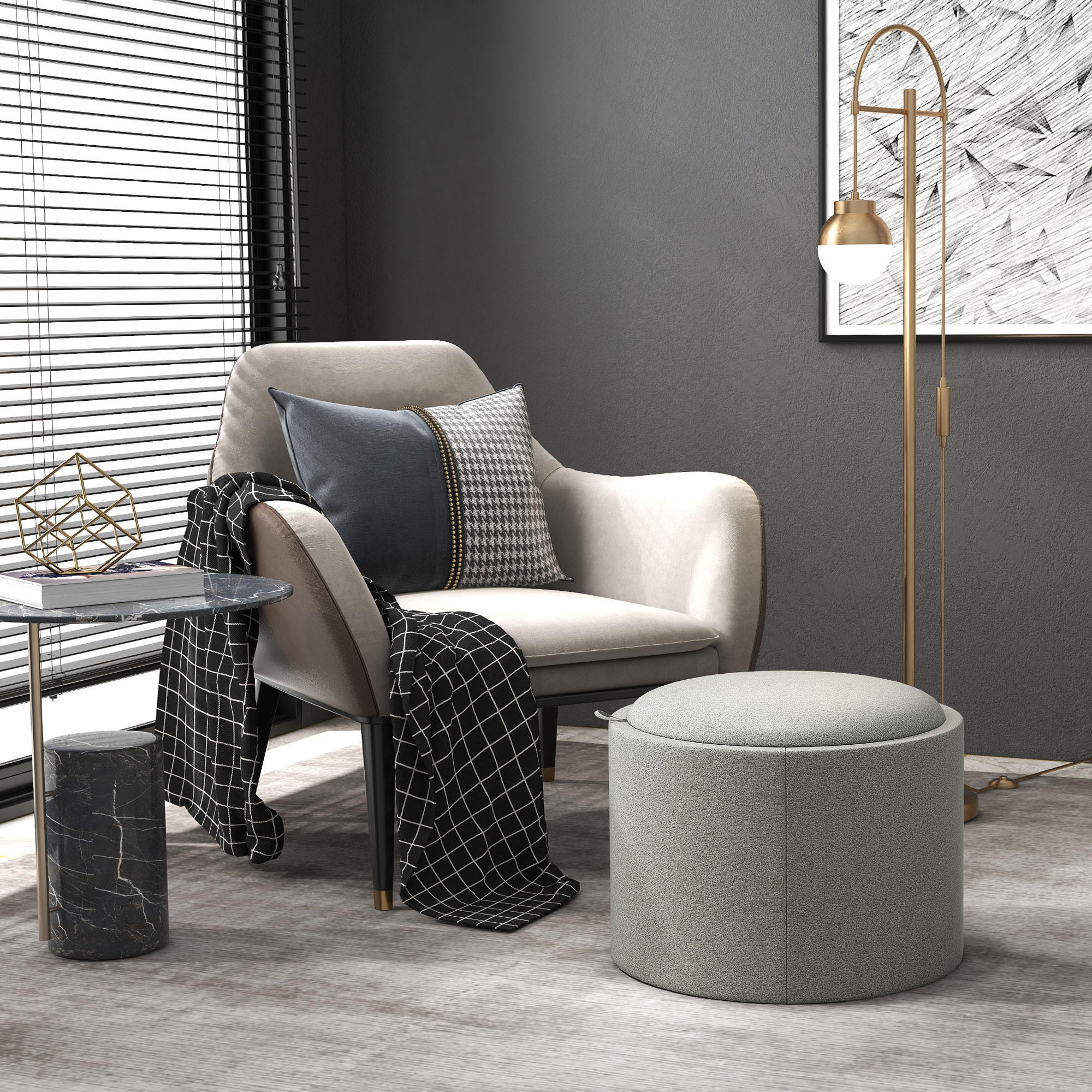 OTTOMANE Runder Sitzhocker, Grau - Grau, Textil (56/42/56cm) - HOMCOM