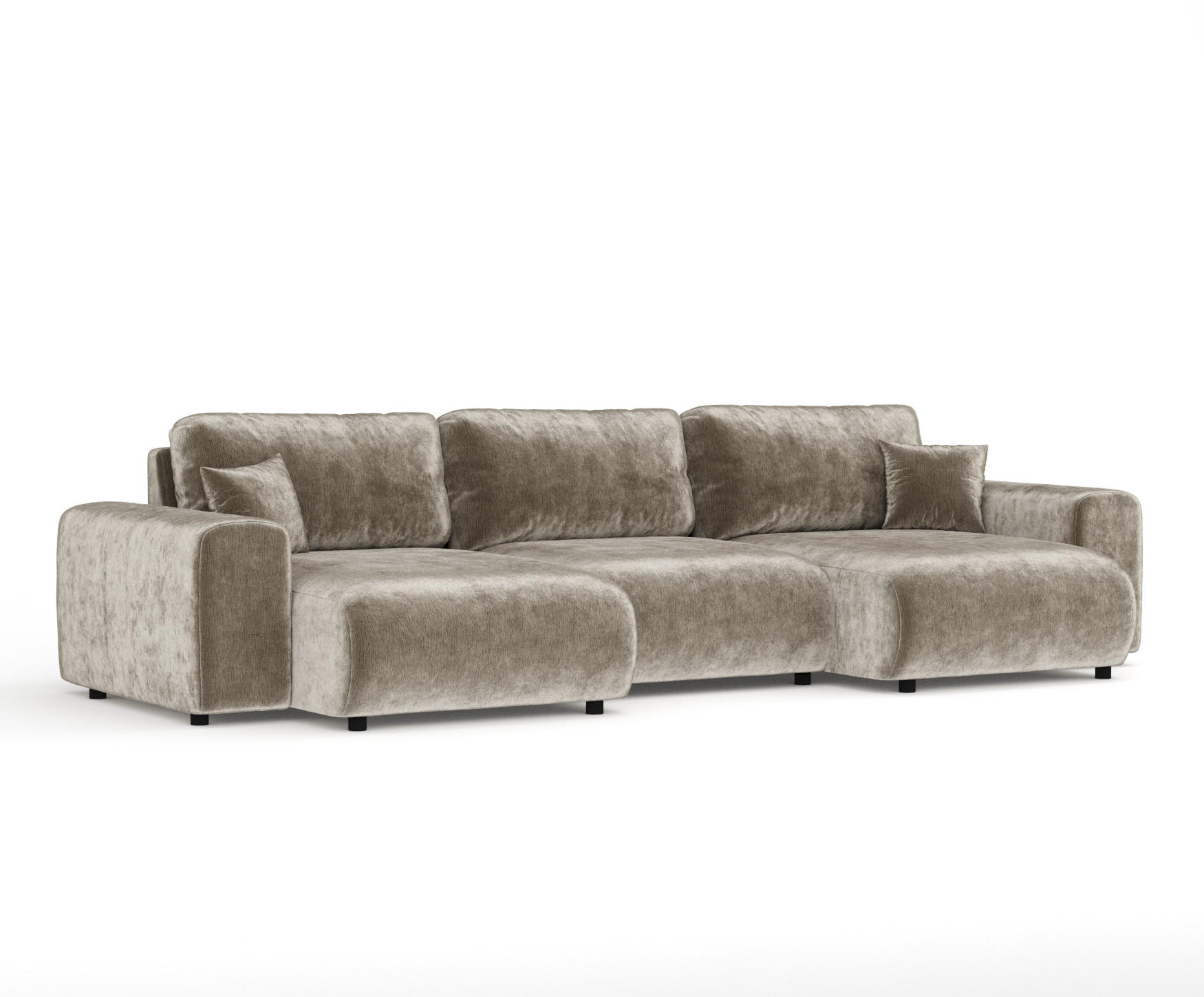 PANORAMASOFA Zanzibar Beige Chenille - Beige/Schwarz, Holz/Holzwerkstoff (325/79/144cm) - Maison de Reve