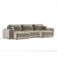PANORAMASOFA Zanzibar Beige Chenille - Beige/Schwarz, Holz/Holzwerkstoff (325/79/144cm) - Maison de Reve