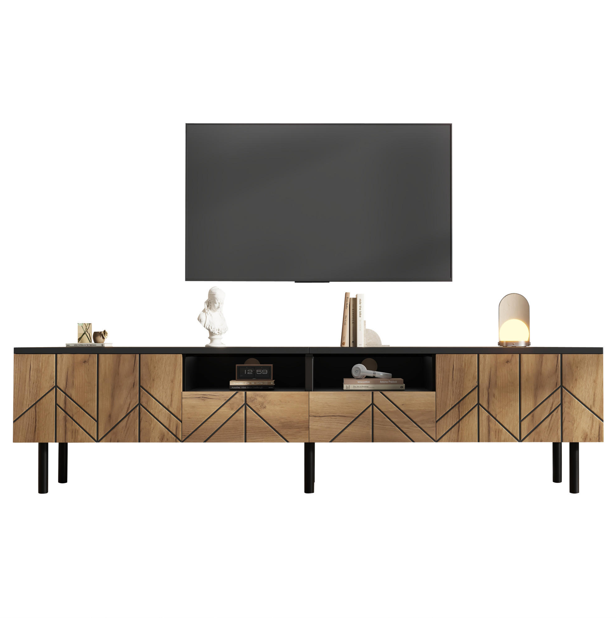 TV-LOWBOARD 180/40/45 cm schwarz/natur aus Spanplatte mit 2 Schubladen und 2 Türen - Schwarz, Holzwerkstoff (180/45/40cm) - OKWISH
